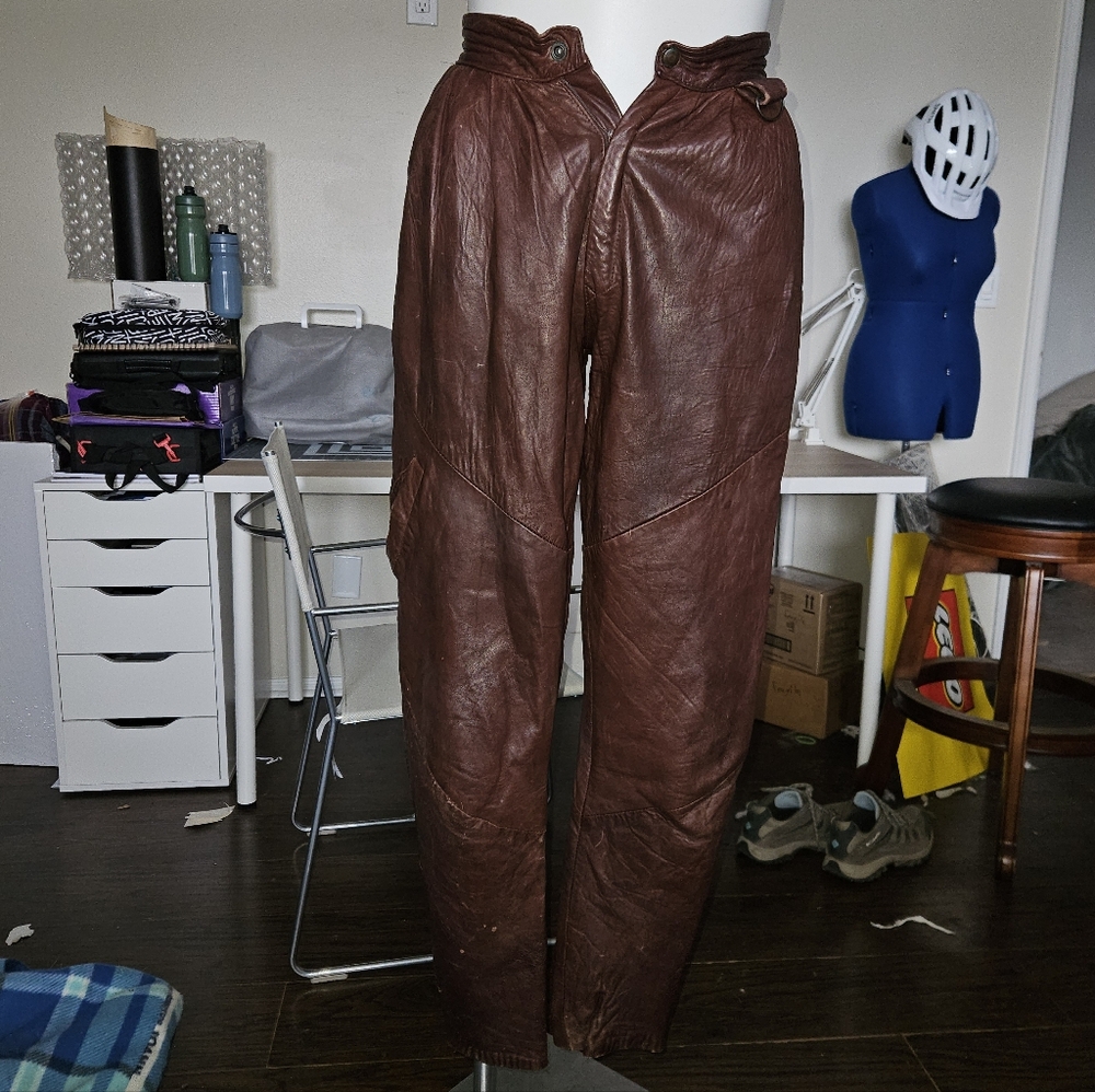 Womens Brown Aviator Leather Pants
